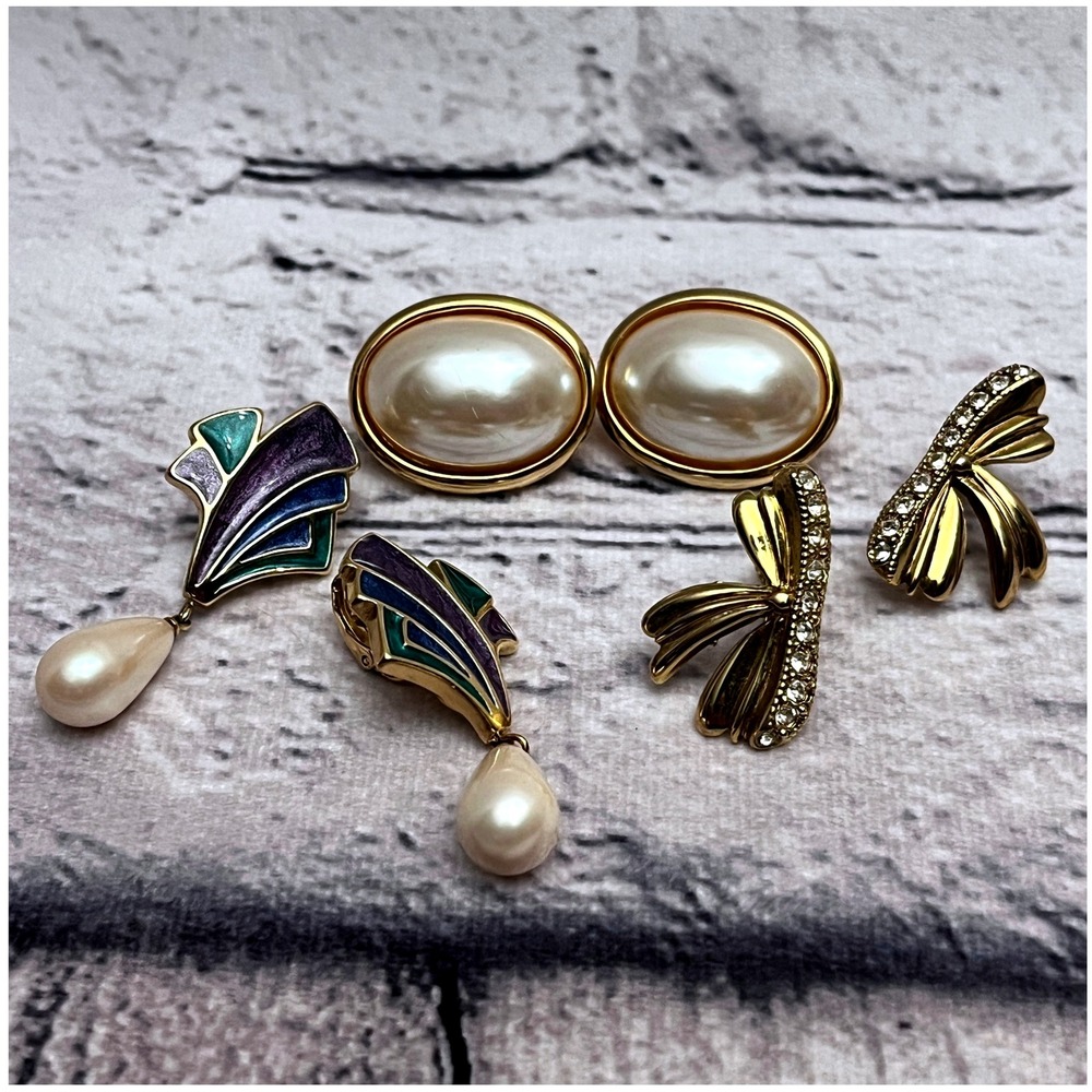 Lot of 3 Vintage Earrings Clip On-Screw Back- Carolee-Trifari